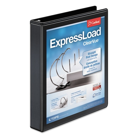 Cardinal ExpressLoad Locking D-Ring Binder, 3 Rings, 1.5" Cap, 11 x 8.5, Black 49111